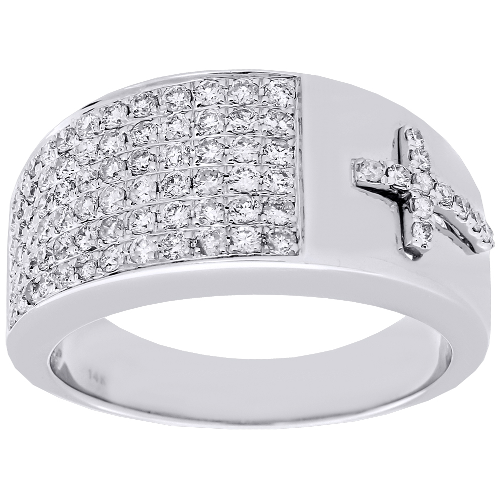 Diamond Cross Pinky Ring Mens 14K White Gold Engagement Wedding Band 0. ...