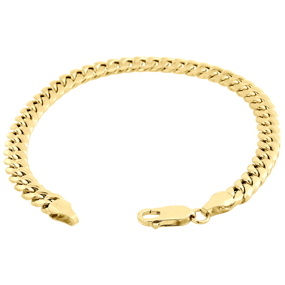 10k Yellow Gold Miami Cuban Handmade Bracelet Mens Hollow Link 6mm 8 ...