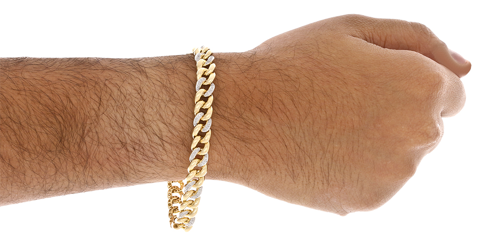 Genuine Diamond Miami Cuban Link Bracelet 1.26 Ct 10K Yellow Gold 9.5mm ...