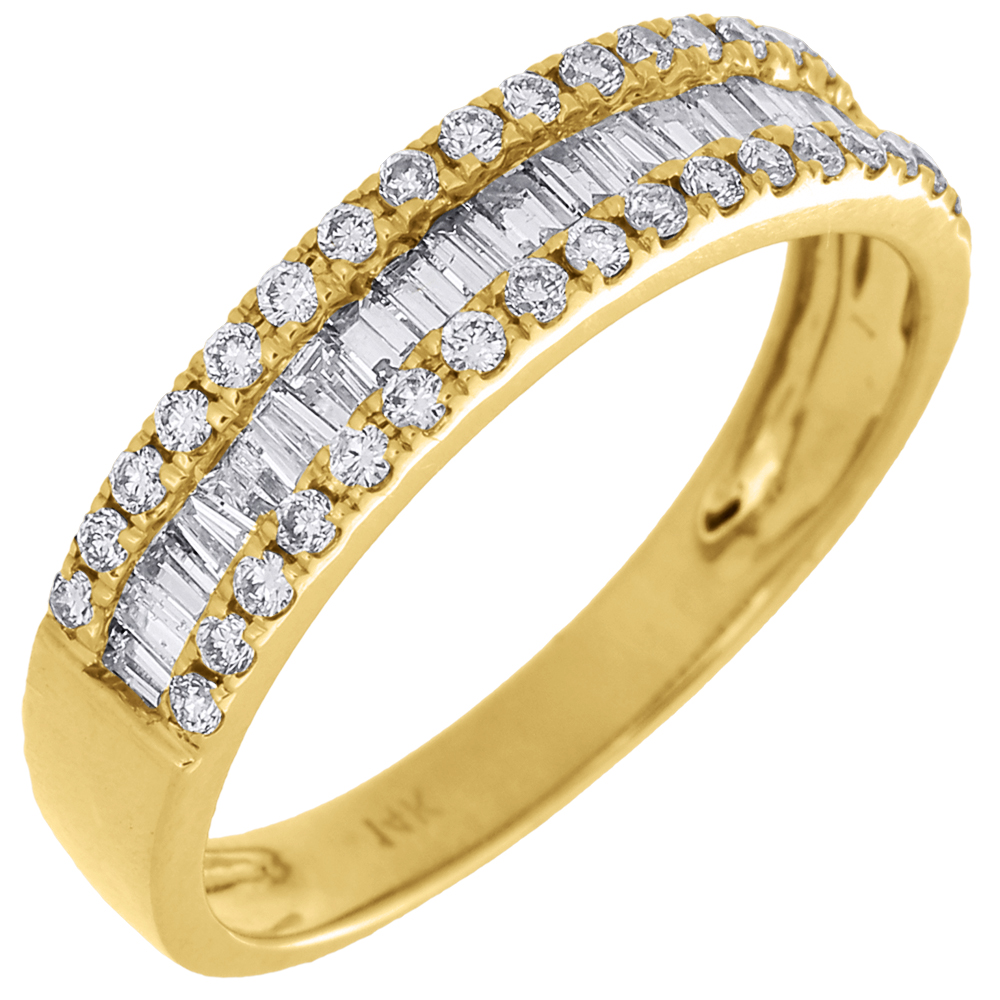 Diamond Wedding Band 14K Yellow Gold Baguette & Round Cut Ladies Ring 0 ...